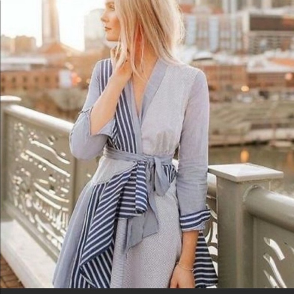 Anthropologie Newport blue wrap Shirtdress by Maeve SZ 6 influencer favorite!